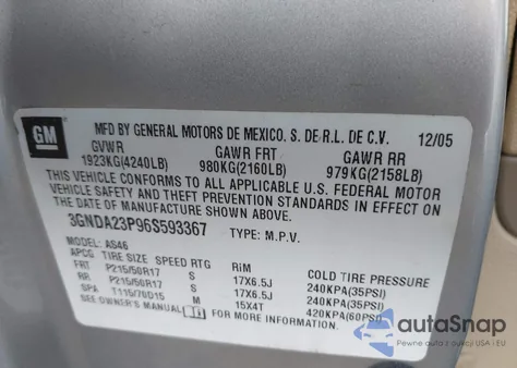 2006 Chevrolet Hhr Lt z USA, uszkodzony, nr VIN 3GNDA23P96S593367